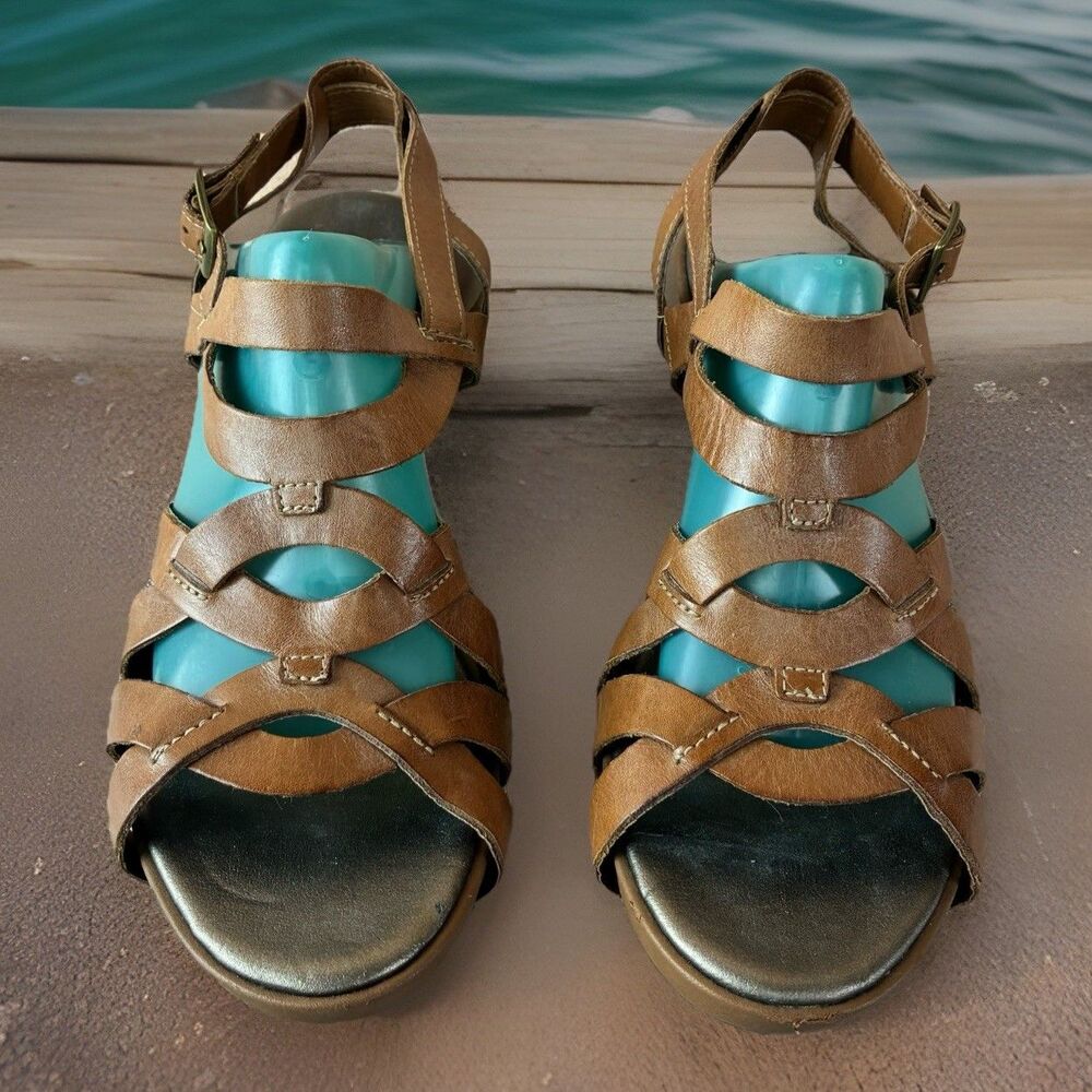 Clarks Bendables Women’s Brown Leather Wedge Sandals Size 9.5 M